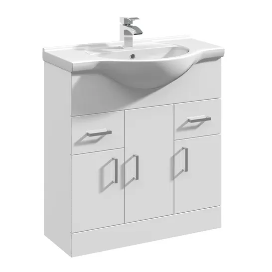 BOXED MALFORD GLOSS WHITE 755MM FREE STANDING SINGLE CABINET WITH BASIN (1BOX)