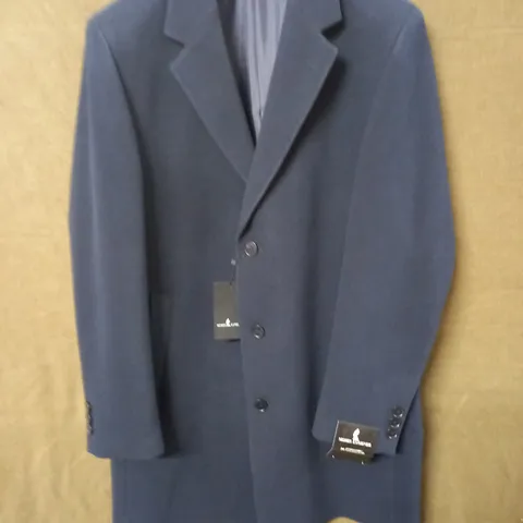 BRAND NEW MOSES KUSHNER 100% WOOL BUTTON FRONT COAT IN DARK BLUE - XL