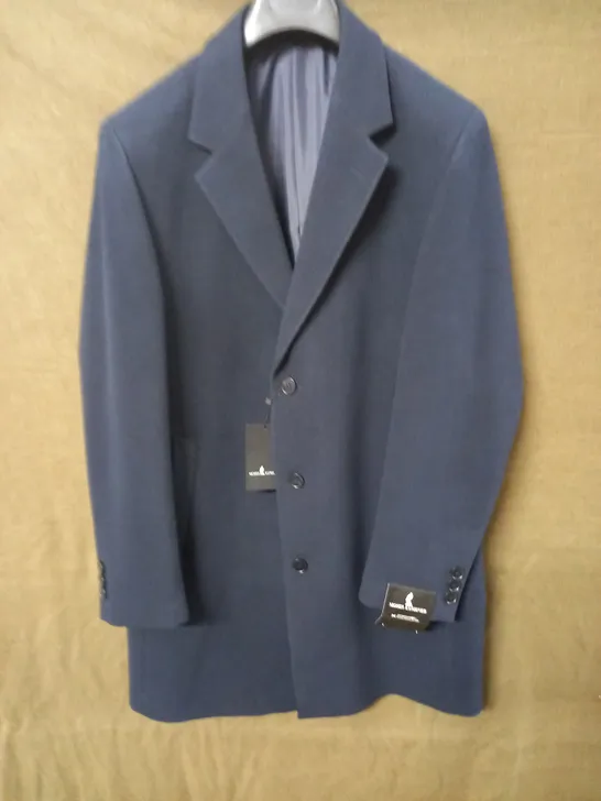 BRAND NEW MOSES KUSHNER 100% WOOL BUTTON FRONT COAT IN DARK BLUE - XL