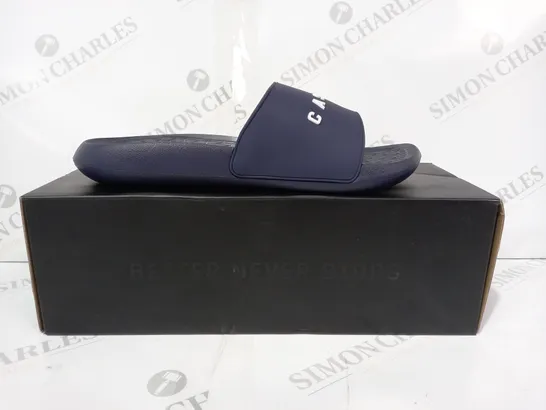 BOXED PAIR OF CASTORE ACTIVE SLIDERS IN NAVY SIZE 8