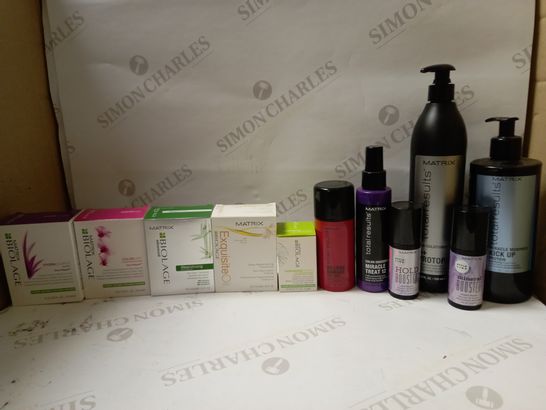 LOT OF APPROX 12 ASSORTED MATRIX HAIRCARE PRODUCTS TO INCLUDE DEEP REPLENISHING TREATMENT, IRON TAMER, RESRTORING TREATMENT, ETC
