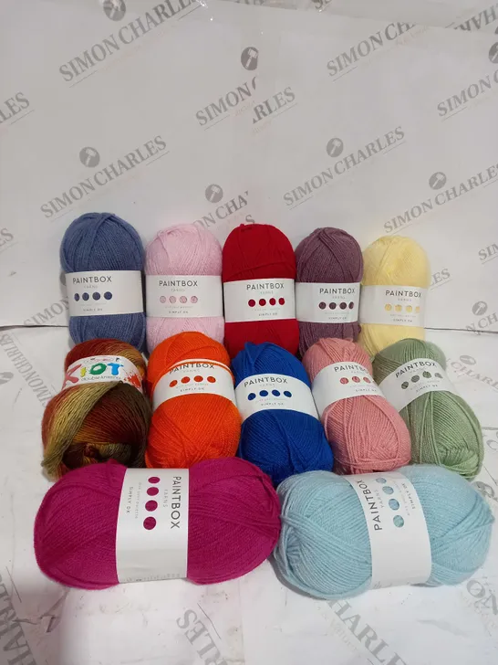 12 X BALLS OF YARN TO INCLUDE PAINTBOX YARNS & RIOT DOUBLE KNITTING 