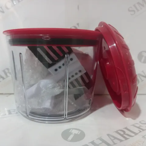 BOXED COOKS ESSENTIALS 5 BLADE PRESS CHOPPER WITH STORAGE LID - RED