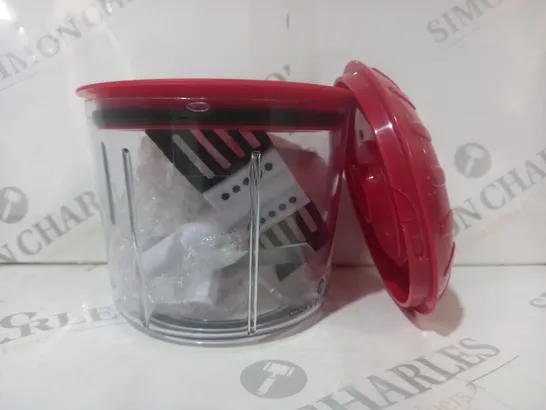 BOXED COOKS ESSENTIALS 5 BLADE PRESS CHOPPER WITH STORAGE LID - RED