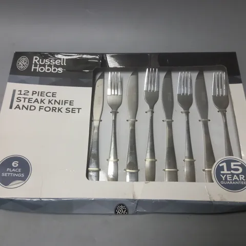 BOXED RUSSELL HOBBS 12-PIECE STEAK KNIFE AND FORK SET