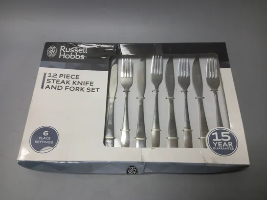 BOXED RUSSELL HOBBS 12-PIECE STEAK KNIFE AND FORK SET