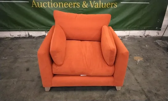 QUALITY DESIGNER LOUNGE CO ARMCHAIR IN ORANGE FABRIC 