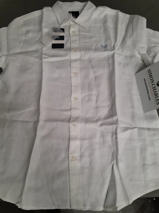 CREW CLOTHING SS LINEN SHIRT IN WHITE - L