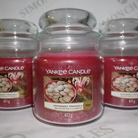 LOT OF 3 X 411G YANKEE CANDLES - PEPPERMINT PINWHEELS