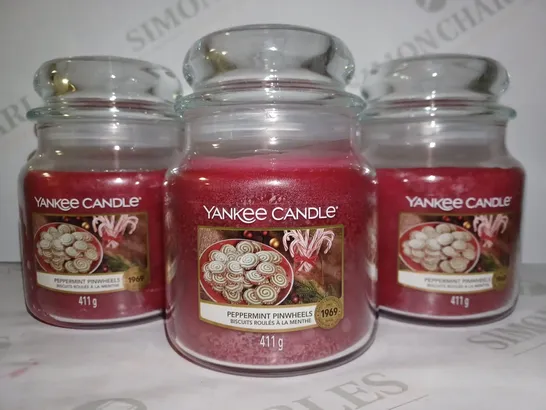 LOT OF 3 X 411G YANKEE CANDLES - PEPPERMINT PINWHEELS