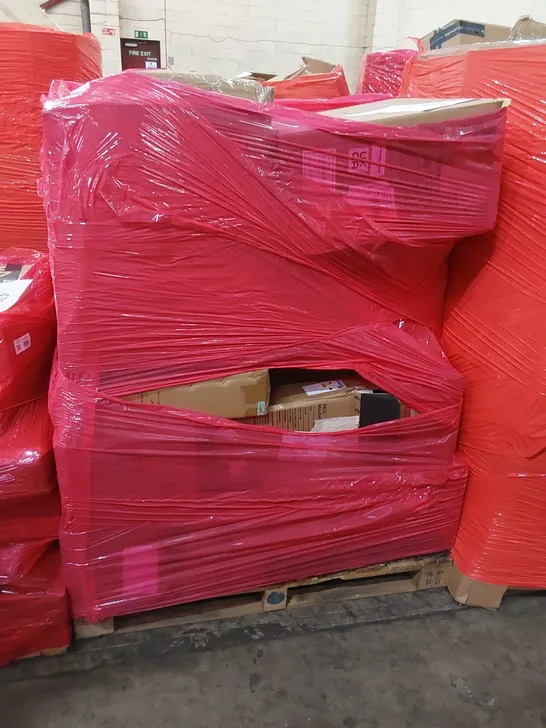 PALLET OF ASSORTED HOUSEHOLD ITEMS AND CONSUMER PRODUCTS. INCLUDING; OFFICE CHAIR, COOKER HOOD, HEATER FAN, BOXED FURNITURE ETC 