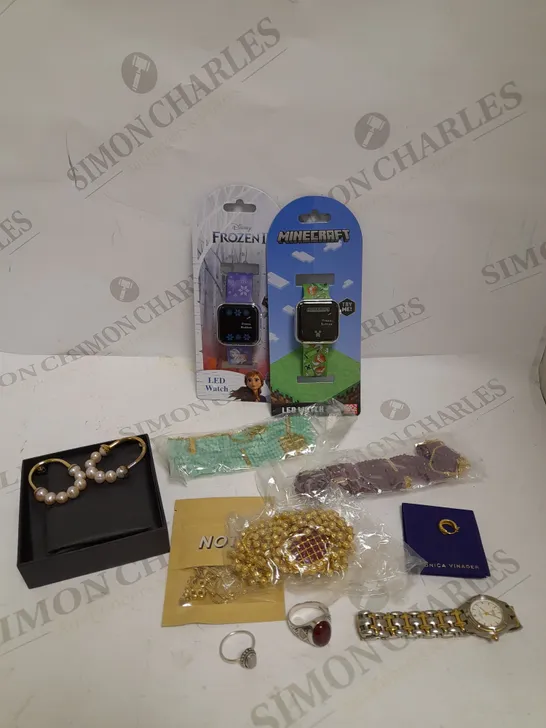 BOX OF ASSORTED LOOSE & BOXED JEWELLERY ITEMS TO INCLUDE MONICA VINADER EARRING, KIDS LED WATCHES, VARIOUS RINGS ETC  