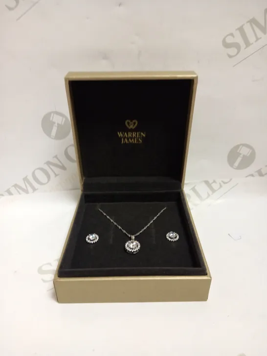 WARREN JAMES GLASS CRYSTAL PENDANT NECKLACE AND STUD EARING SET 