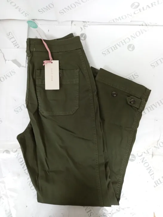 MAUVETTE SASKIA SIDE PANEL STRAIGHT TROUSER IN KHAKI GREEN SIZE 10 