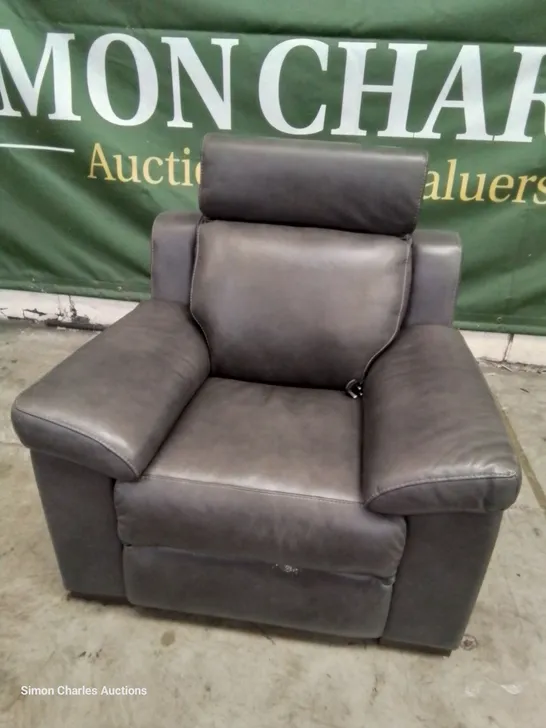 QUALITY ITALIAN DESIGNER CUFFARO POWER RECLINING EASY CHAIR WITH ADJUSTABLE HEADREST GREY LEATHER 