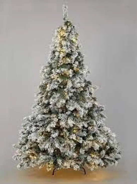 BOXED 7FT FLOCKED PRELIT DOWNSWEPT PINE EFFECT TREE RRP £259.99