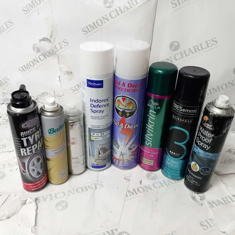 APPROXIMATELY 23 ASSORTED AEROSOL SPRAYS TO INCLUDE; VIRBAC, CAR PRIDE, BATISTE, WELLA, TRESEMME AND OUT AND ABOUT