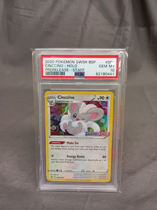 FRAMED AND GRADED COLLECTABLE TRADING POKEMON CARD - 2020 POKEMON SWSH BSP CINCCINO - HOLO - PSA 10