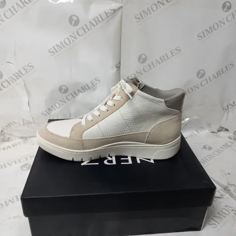 BOXED PAIR OF NATURALIZER HADLEY HI TOP SHOES IN PORCELAIN/WHITE SIZE 6.5