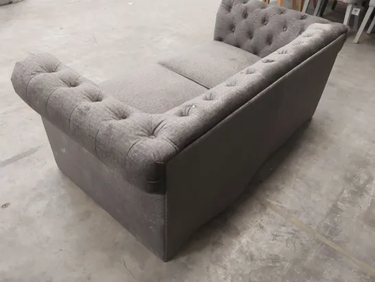 HAMPTON VELVET PLUSH GREY 2 SEATER CHESTERFIELD SOFA