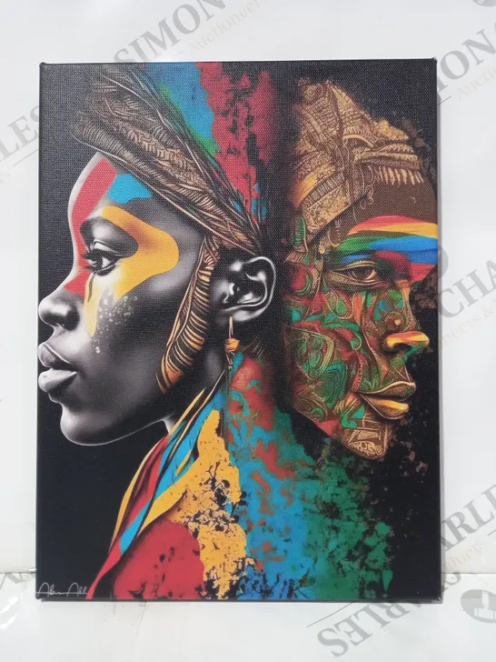 SIGNED WALL MOUNTABLE CANVAS "AFRICAN DUALITY" ART PRINT