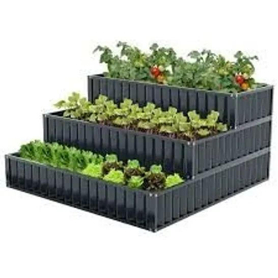 BOXED COSTWAY 3-TIER RAISED GARDEN BED WITH OPEN ENDED BASE FOR VEGETABLE FRUIT FLOWER HERB - BLACK