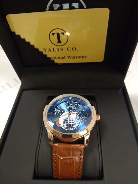 TALIS CO. AUTOMATIC ASTRO GLOBE DETAIL LEATHER STRAP WRISTWATCH RRP £699
