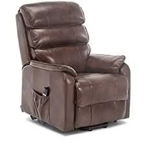 BOXED DESIGNER BUCKINGHAM BROWN LEATHER POWER RISE & RECLINING EASY CHAIR (2 BOXES)
