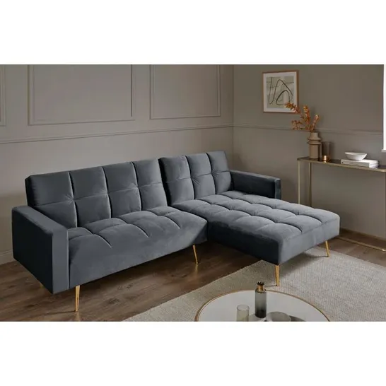 BOXED DESIGNER DEIONDRE POSH REVERSIBLE SLEEPER CORNER SOFA - GREY (2 BOXES)