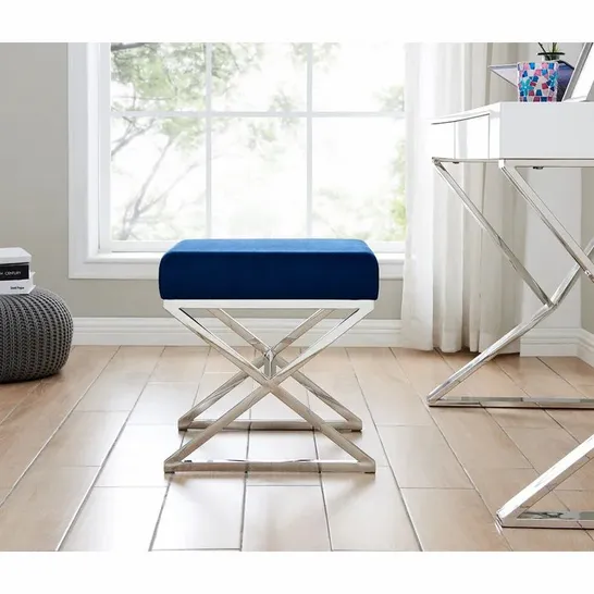 BOXED SAYA STOOL - SILVER FRAME & BLUE VELVET SEAT