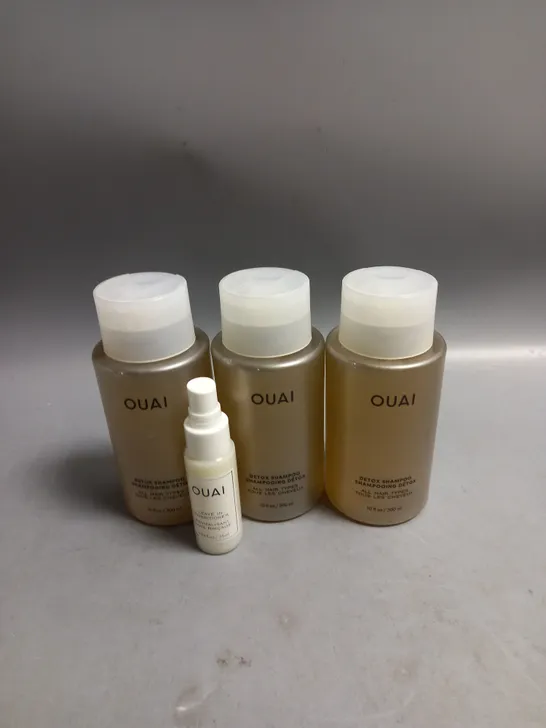 OUAI DETOX SHAMPOO 300ML X 3 AND LEAVE IN CONDITIONER TREATMENT 25ML X 1