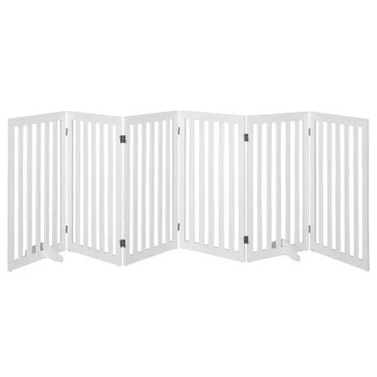 BOXED 60cm 5 PANELS EXPANDABLE PET GATE WITH 2 SUPPORT FEET AND 360° ROTATABLE HINGES - WHITE