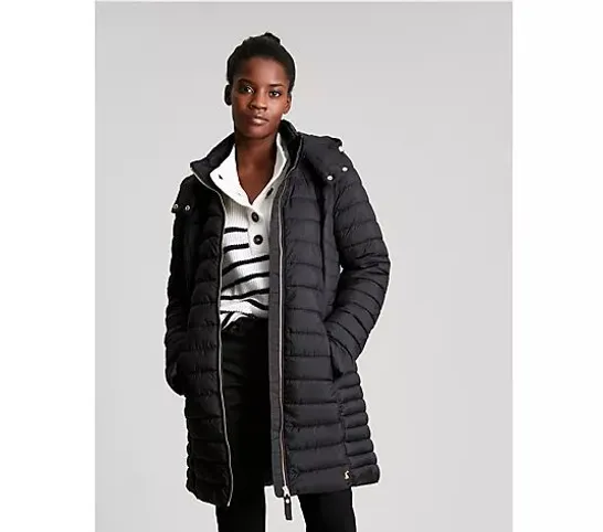 JOULES CANTERBURY LONG PADDED COAT- BLACK SIZE 14