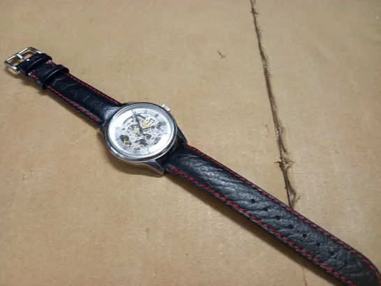 ROTARY STYLE OPEN DIAL WRISTWATCH WITH LEATHER TRAP