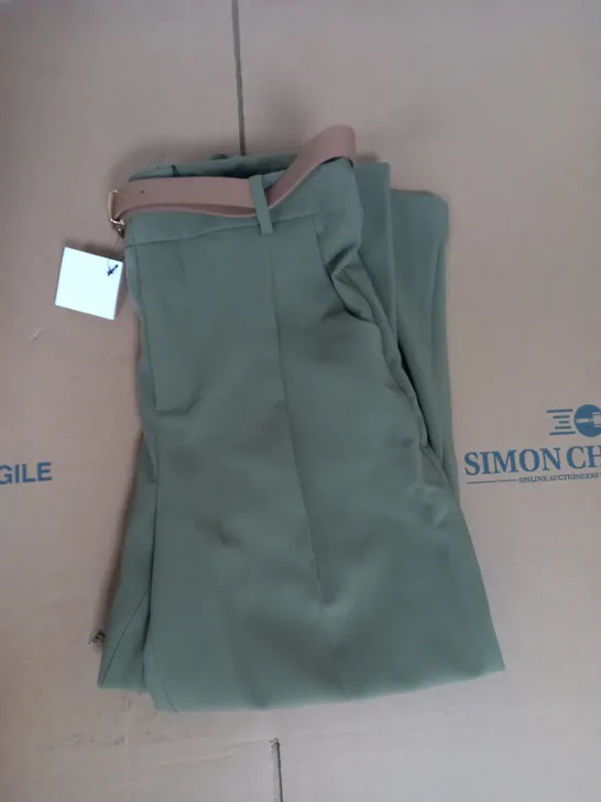 ZARA BELTED PLEATED TROUSERS IN GREEN SIZE S