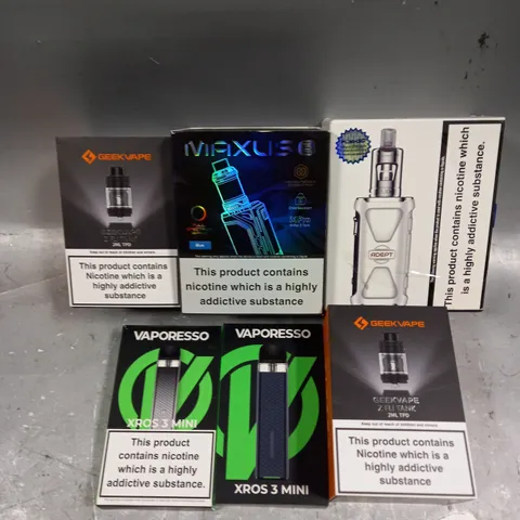 APPROXIMATELY 20 ASSORTED E-CIGARETTE PRODUCTS/ACCESSORIES TO INCLUDE GEEK VAPE, VAPORESSO, INNOKIN ETC