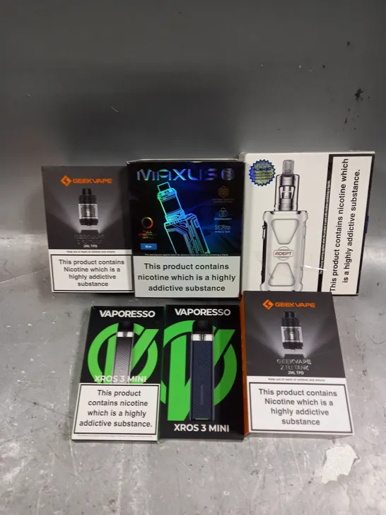 APPROXIMATELY 20 ASSORTED E-CIGARETTE PRODUCTS/ACCESSORIES TO INCLUDE GEEK VAPE, VAPORESSO, INNOKIN ETC