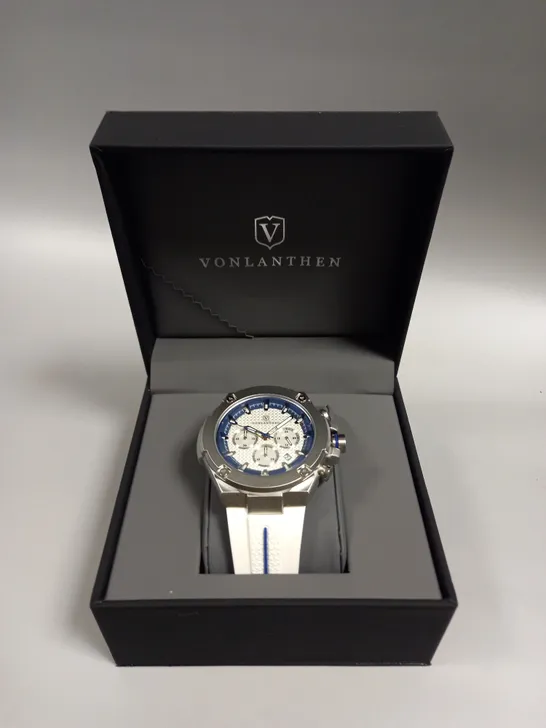 MENS VONLANTHEN CHRONOGRAPH WATCH – V200 – TEXTURED DIAL – 3ATM WATER RESISTANT – WHITE RUBBER STRAP