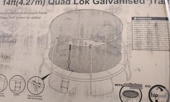 BOXED SPORTSPOWER 14FT TRAMPOLINE WITH EASI-STORE FOLDING ENCLOSURE FLIP PAD AND LADDER (1 BOX) RRP £319.99