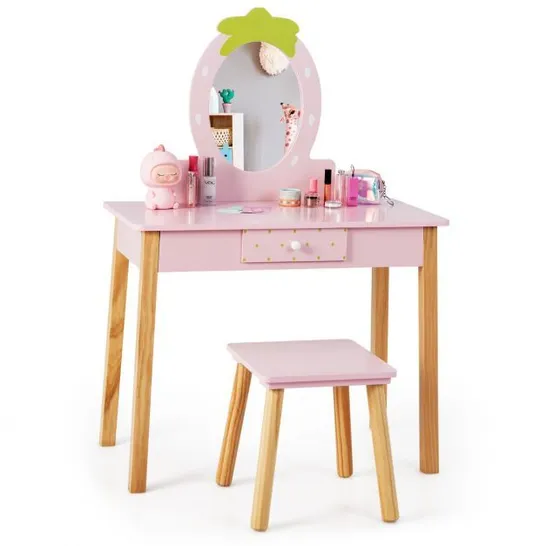 BOXED COSTWAY GIRLS DRESSING TABLES WITH MIRROR AND DRAWER FOR TODDLERS - PINK