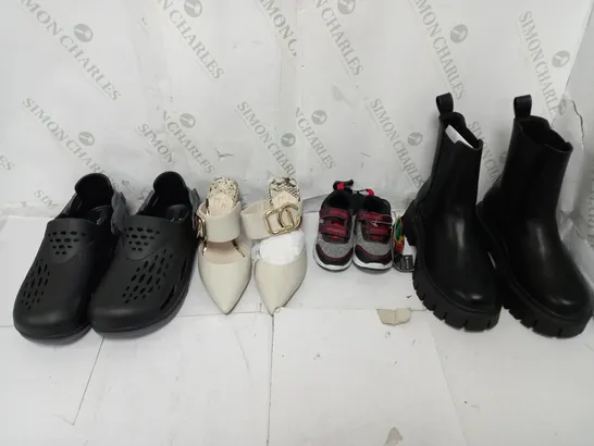 BOX OF APPROXIMATELY 15 ASSORTED SHOES TO INCLUDE BOOTS, SLIPPERS, AND SANDALS 