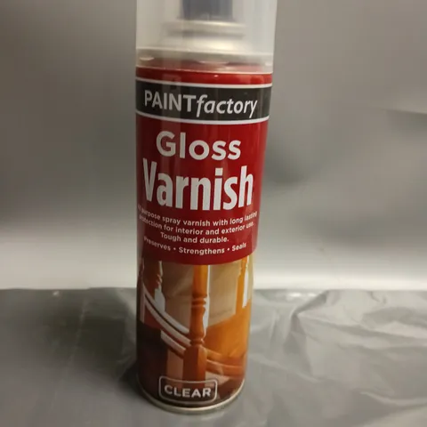 LOT OF 24 PAINT FACTORY GLOSS VARNISH CLEAR FINISH SPRAY 250ML PER CAN