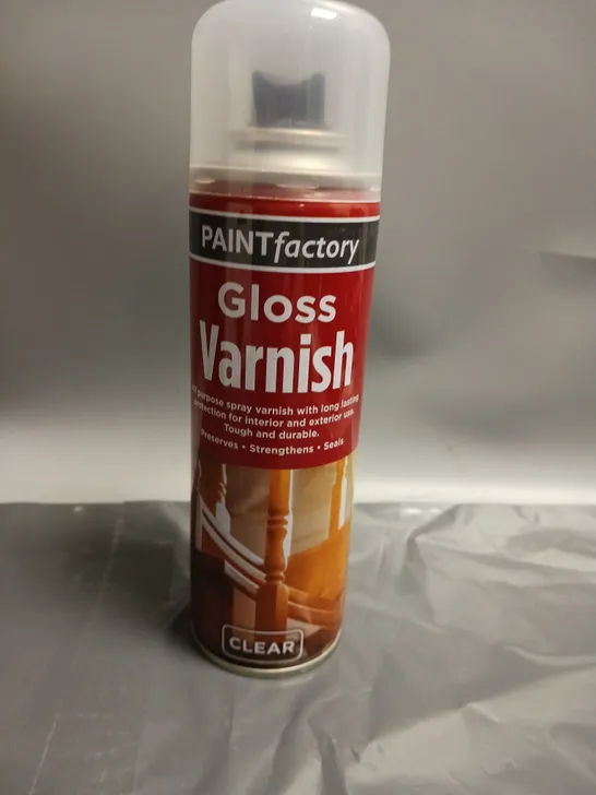 LOT OF 24 PAINT FACTORY GLOSS VARNISH CLEAR FINISH SPRAY 250ML PER CAN