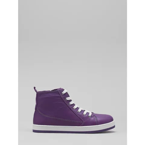 ADESSO LEATHER HIGH TOP TRAINER BOOT IN PLUM SIZE 7