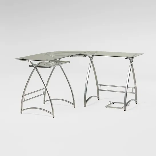 BOXED CLOER L-SHAPED COMPUTER DESK - SILVER/CLEAR