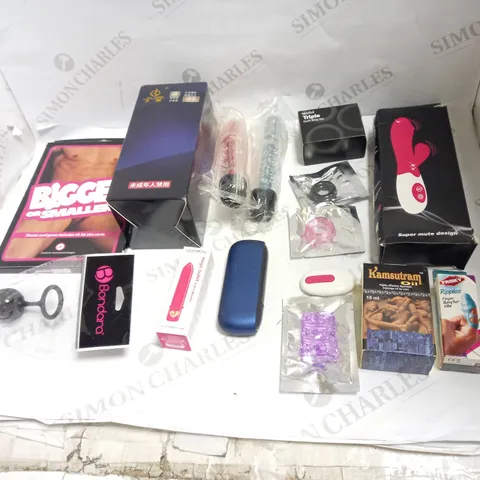 LOT OF APPROX 15 ASSORTED ADULT ITEMS TO INCLUDE VIBRATORS, COCK RINGS, ANAL BEADS ETC