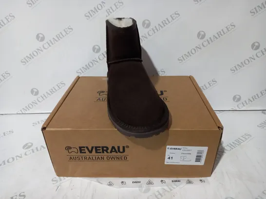 BOXED PAIR OF EVERAU FAUX FUR LINED SHOES IN CHOCOLATE COLOUR EU SIZE 41