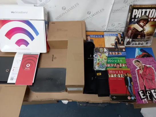 LOT OF ASSORTED ITEMS TO INCLUDE VARIOUS HOME NETWORKING ITEMS, HOUSE DVDS AND POKEMON PHONE CASES