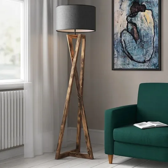 BOXED ALANA 166CM TRIPOD FLOOR LAMP SHADE COLOUR: BLACK (ONLY 1 BOX OF 2)