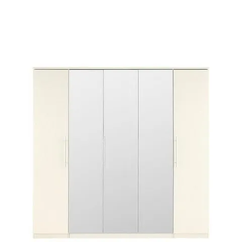 BOXED 5 DOOR WARDROBE WITH MIRROR - WHITE (4 BOXES)